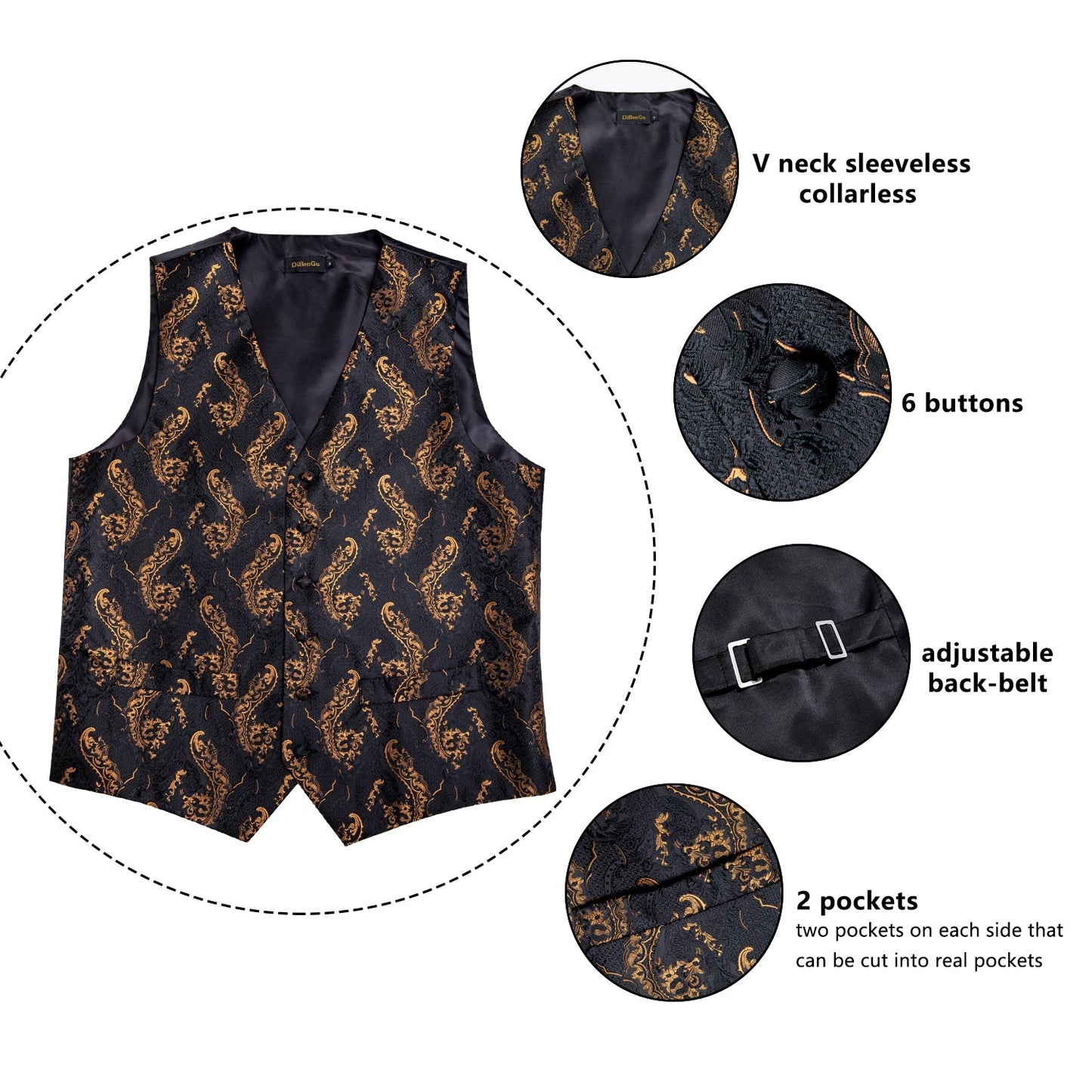 5 Piece Men Gold Paisley Silk Waistcoat Ascot Tie Pocket Square Necktie Ring Set Wedding Formal Dress Vests Set The Clothing Company Sydney