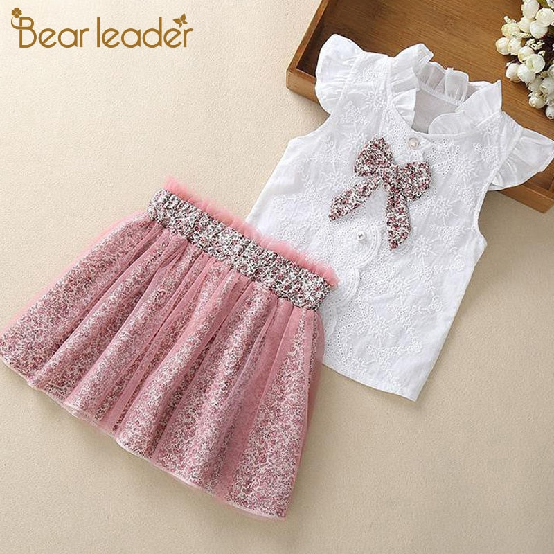2 Piece Girls Clothing Sets New Summer Sleeveless T-shirt+Print Bow Skirt Shorts for Kids Clothing Sets Outfit The Clothing Company Sydney