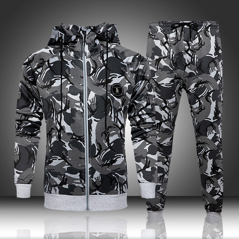2 Piece Camouflage Sweatshirts Jacket + Pants Sets Camo Men Tracksuit Hooded Outerwear Hoodie Set The Clothing Company Sydney