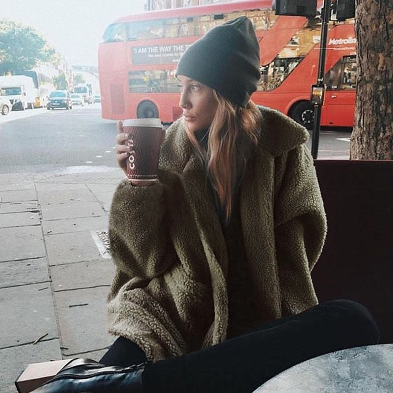 Faux Fur Coat Autumn Elegant Loose Thin Outwear Zipper Overcoat Teddy Jacket The Clothing Company Sydney