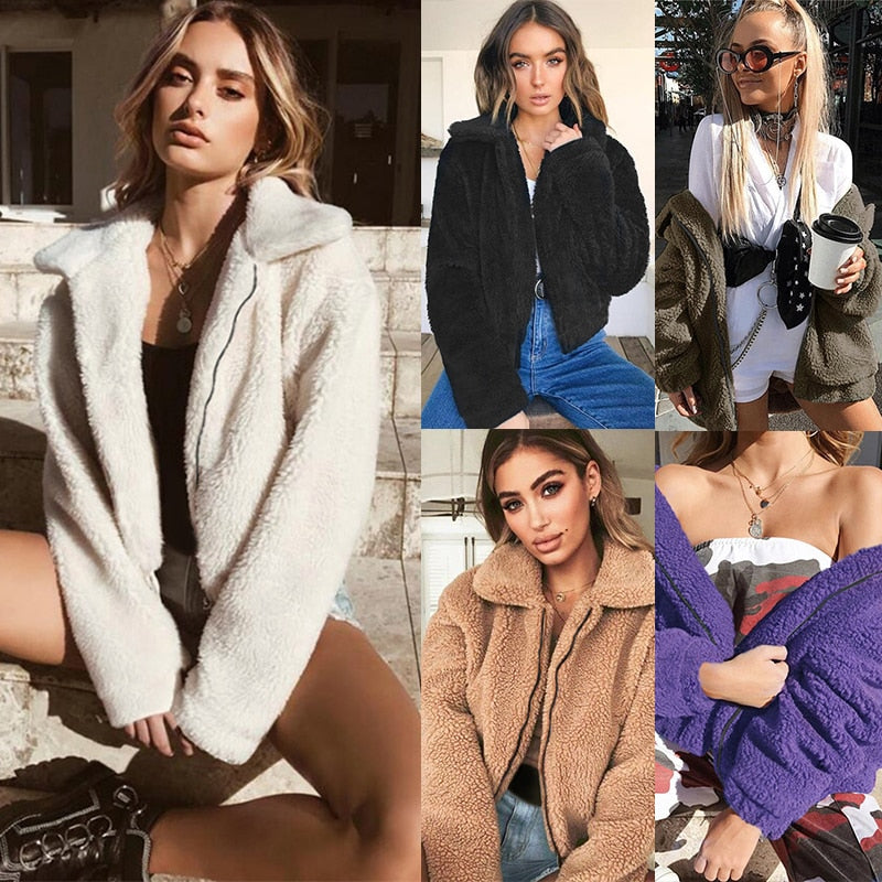 Faux Fur Coat Autumn Elegant Loose Thin Outwear Zipper Overcoat Teddy Jacket The Clothing Company Sydney