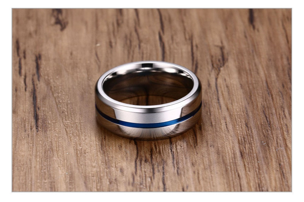 8mm Black Ring for Men Women Groove Stainless Steel Wedding Bands Trendy Fraternal Rings Casual Jewellery The Clothing Company Sydney