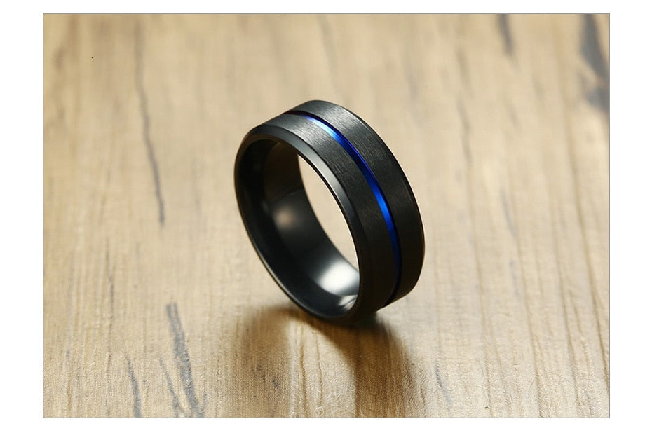 8mm Black Ring for Men Women Groove Stainless Steel Wedding Bands Trendy Fraternal Rings Casual Jewellery The Clothing Company Sydney