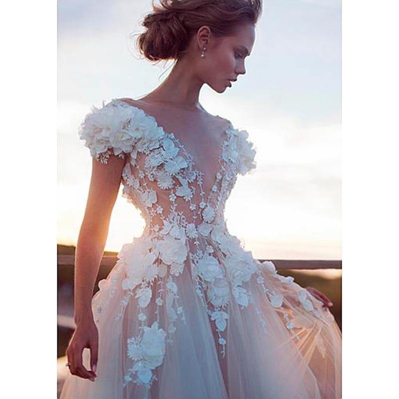 Champagne Boho Backless Princess Bridal Lace Appliques 3D Flowers Beach Wedding Dressd The Clothing Company Sydney
