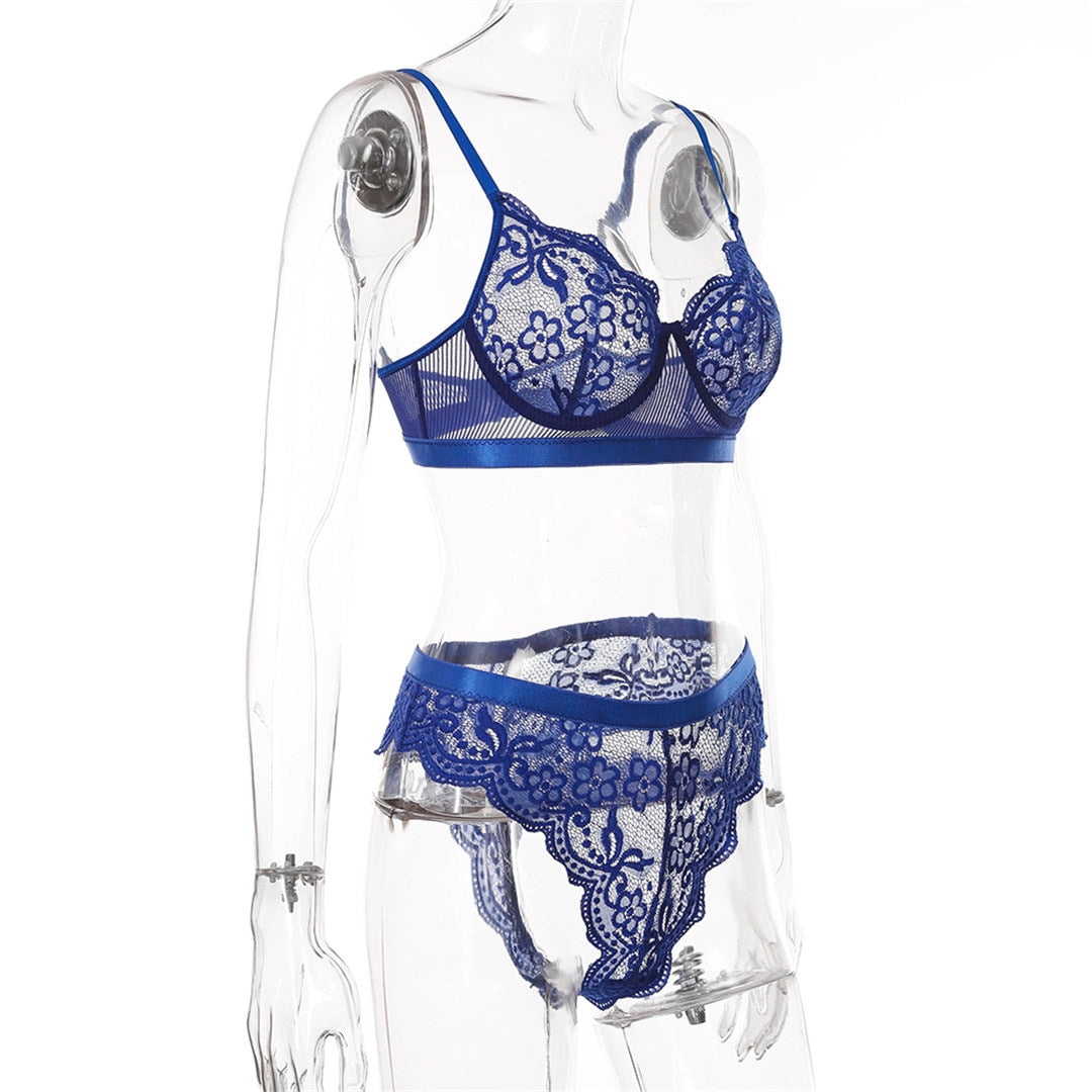 2 Piece Lingerie Lace Underwear Transparent Bra Brief Panties Blue Lingerie Set The Clothing Company Sydney