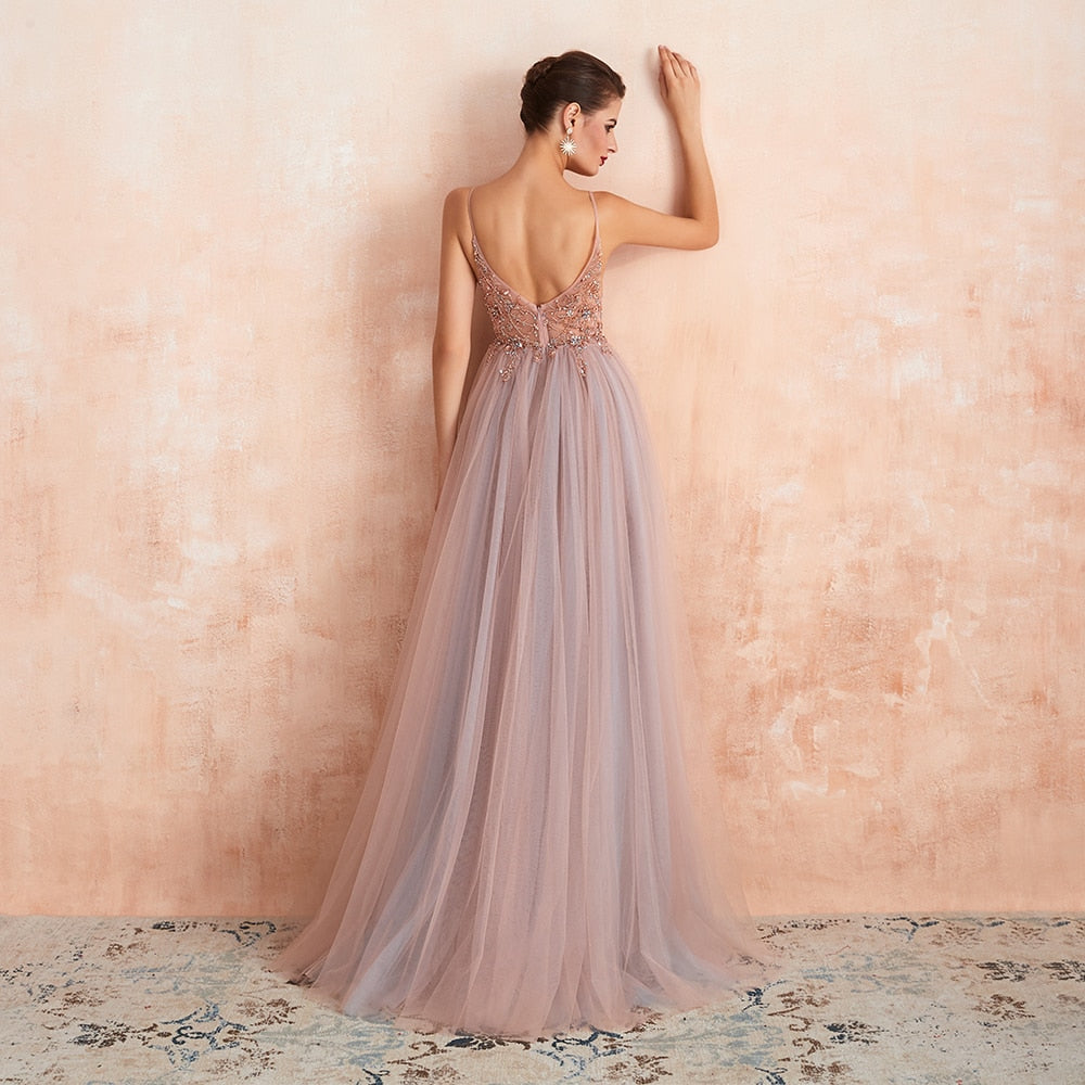 Spaghetti Straps Evening New Arrival V-Neck Rhinestones Beading Formal Prom Gowns with Slit Dresses The Clothing Company Sydney