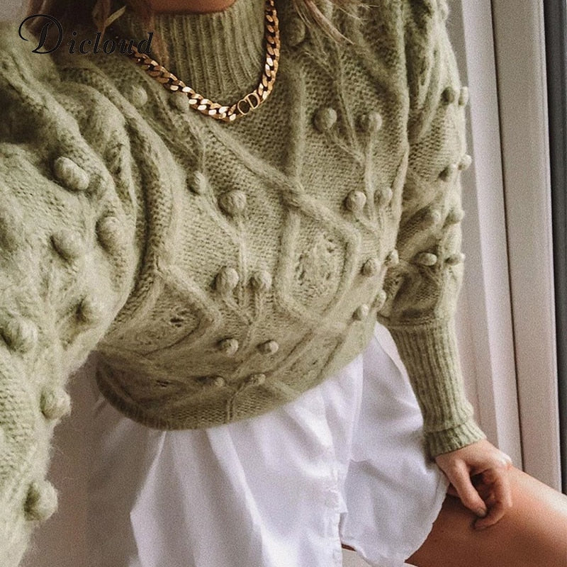 Turtleneck Women's Pom Poms Sweater Autumn Winter Oversized Long Sleeve Knitted Jumpers Fashion Ladies Pullover The Clothing Company Sydney