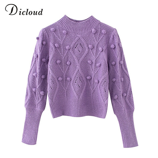 Turtleneck Women's Pom Poms Sweater Autumn Winter Oversized Long Sleeve Knitted Jumpers Fashion Ladies Pullover The Clothing Company Sydney