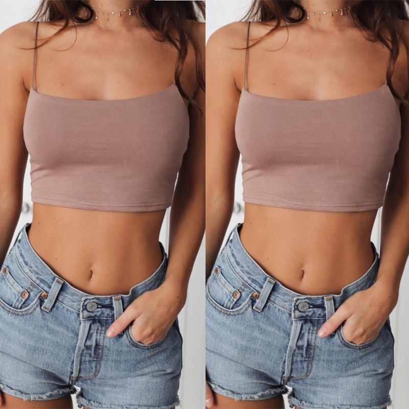 Solid Summer Camis Spaghetti Strap Casual Tank Tops Vest Sleeveless Crop Top The Clothing Company Sydney