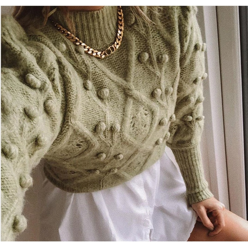 Turtleneck Women's Pom Poms Sweater Autumn Winter Oversized Long Sleeve Knitted Jumpers Fashion Ladies Pullover The Clothing Company Sydney