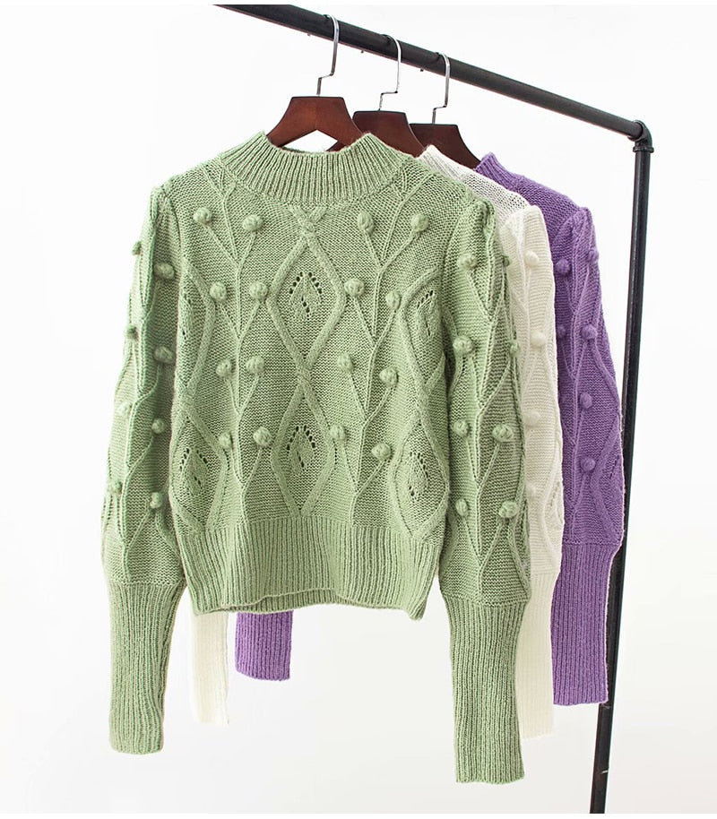 Turtleneck Women's Pom Poms Sweater Autumn Winter Oversized Long Sleeve Knitted Jumpers Fashion Ladies Pullover The Clothing Company Sydney