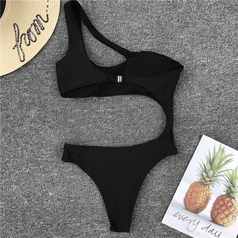 Solid One Piece Beachwear Leopard Print Bikini Set Single Shoulder Swimwear Midriff Swimsuit The Clothing Company Sydney