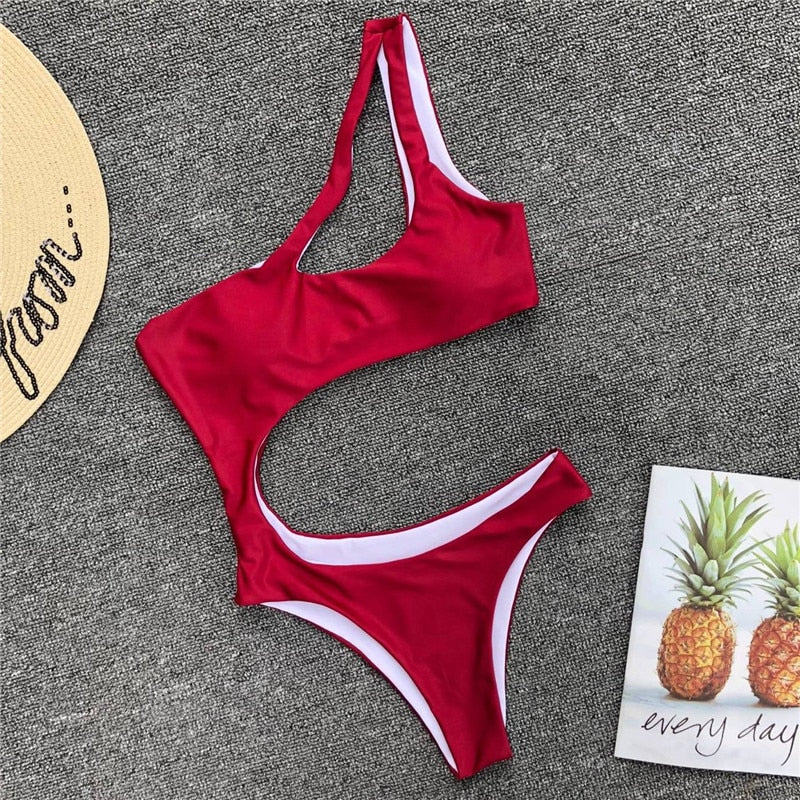 Solid One Piece Beachwear Leopard Print Bikini Set Single Shoulder Swimwear Midriff Swimsuit The Clothing Company Sydney