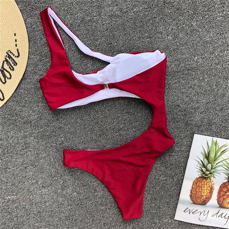 Solid One Piece Beachwear Leopard Print Bikini Set Single Shoulder Swimwear Midriff Swimsuit The Clothing Company Sydney