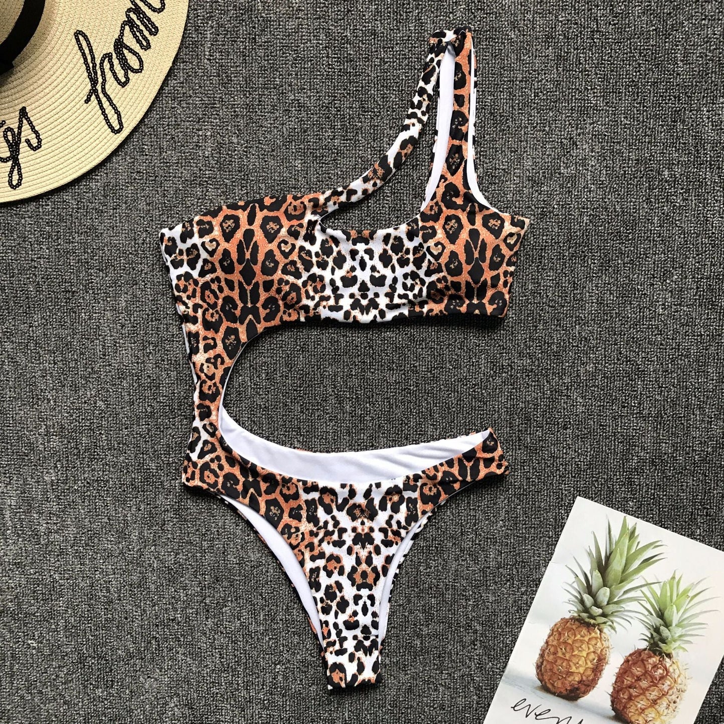 Solid One Piece Beachwear Leopard Print Bikini Set Single Shoulder Swimwear Midriff Swimsuit The Clothing Company Sydney