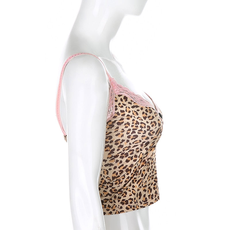 Pink Lace Sleeveless Cami Top Tee Summer Animal Print Backless Sexy Crop Top Leopard Spaghetti Strap Top The Clothing Company Sydney