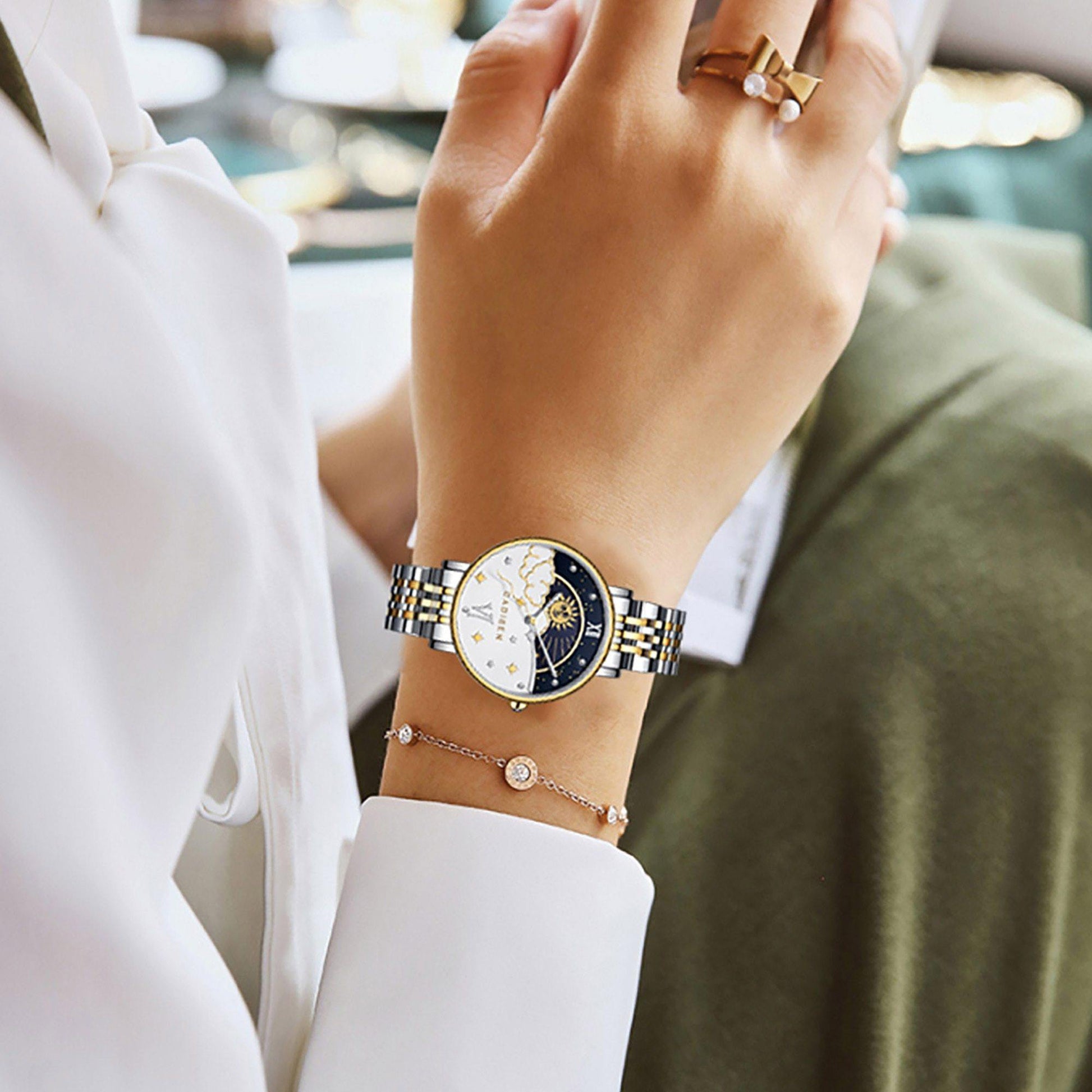 CADISEN New Women Gift Fashion Brand Quartz Wristwatch Ladies Luxury Rose Gold Watch Female Moon Phase Watch Relogio Feminino The Clothing Company Sydney