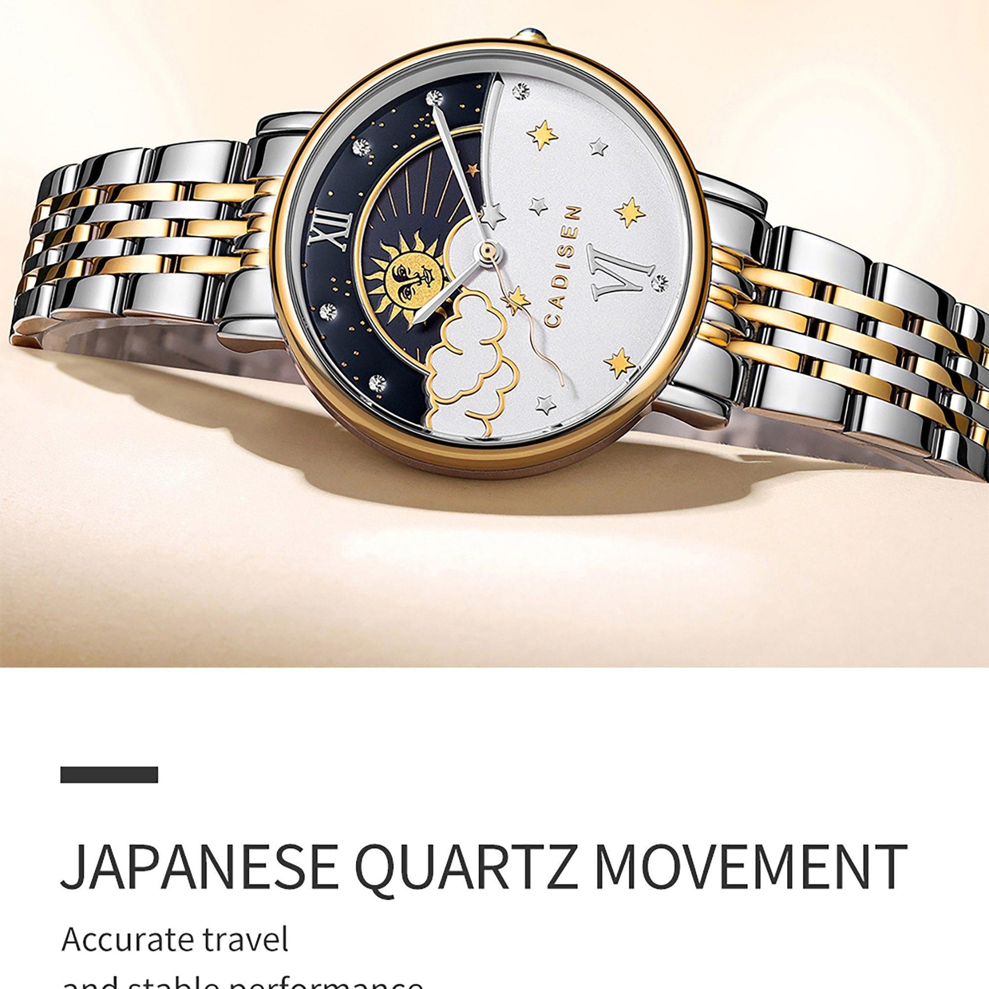 CADISEN New Women Gift Fashion Brand Quartz Wristwatch Ladies Luxury Rose Gold Watch Female Moon Phase Watch Relogio Feminino The Clothing Company Sydney