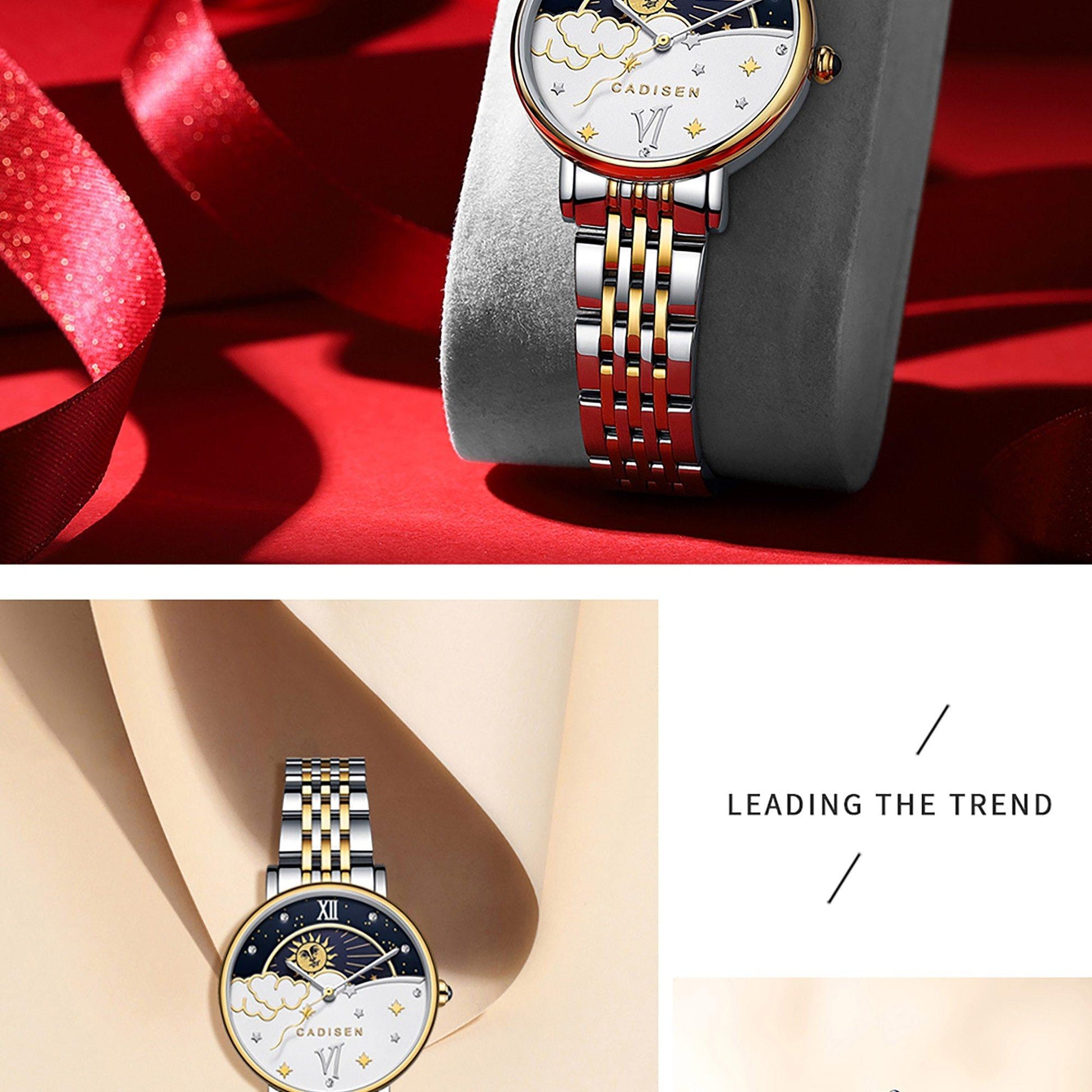 CADISEN New Women Gift Fashion Brand Quartz Wristwatch Ladies Luxury Rose Gold Watch Female Moon Phase Watch Relogio Feminino The Clothing Company Sydney