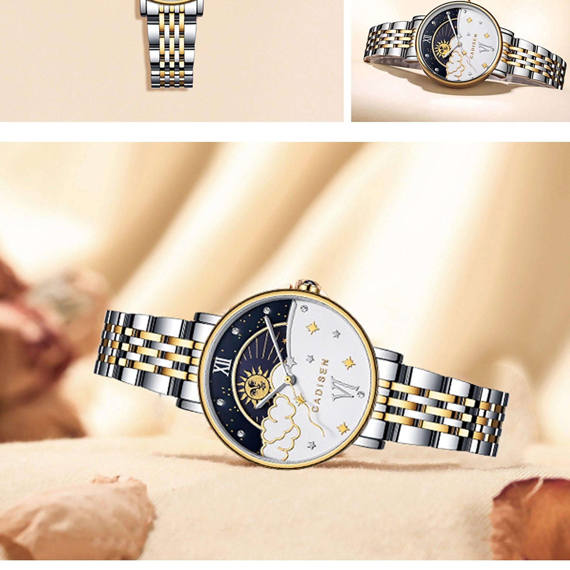 CADISEN New Women Gift Fashion Brand Quartz Wristwatch Ladies Luxury Rose Gold Watch Female Moon Phase Watch Relogio Feminino The Clothing Company Sydney