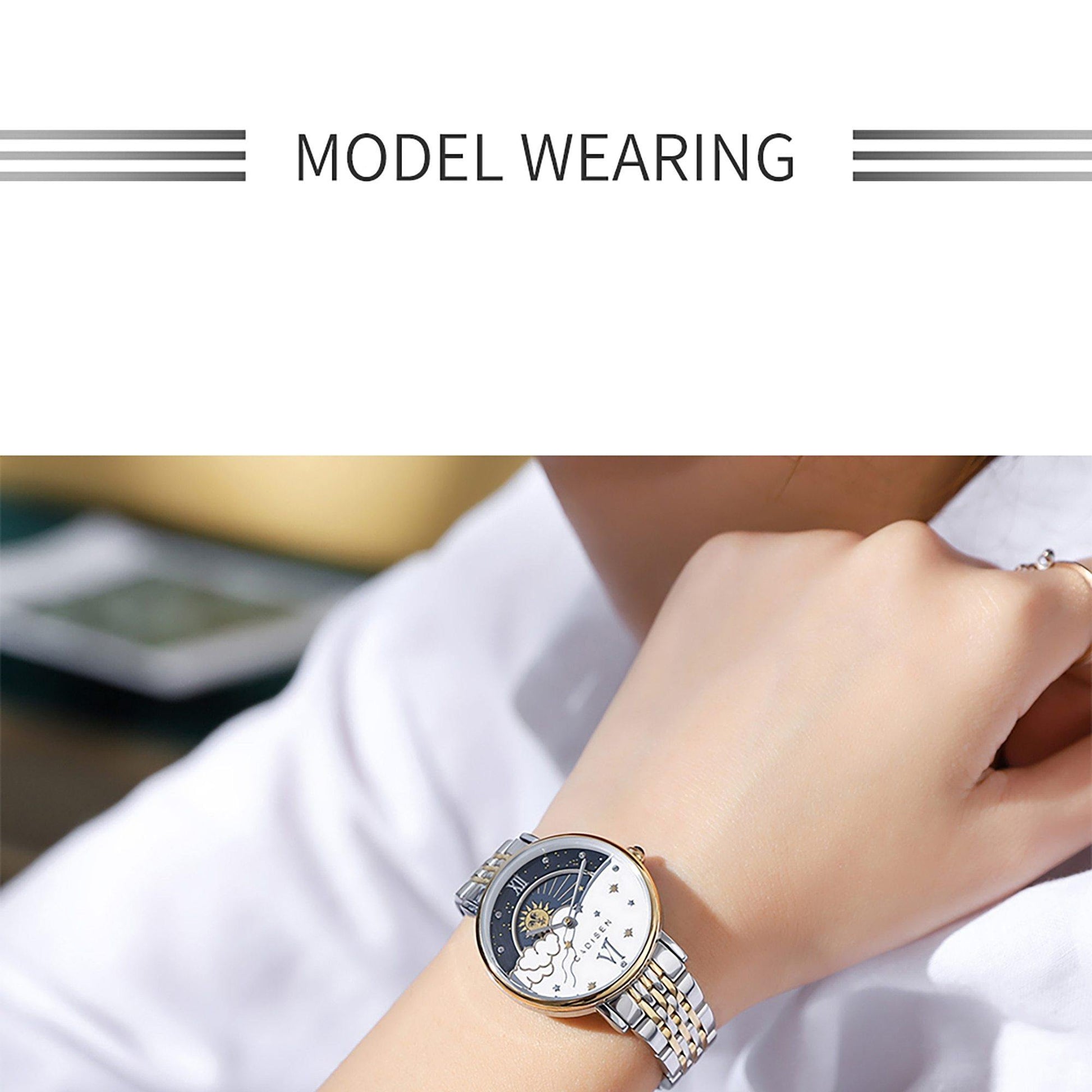 CADISEN New Women Gift Fashion Brand Quartz Wristwatch Ladies Luxury Rose Gold Watch Female Moon Phase Watch Relogio Feminino The Clothing Company Sydney