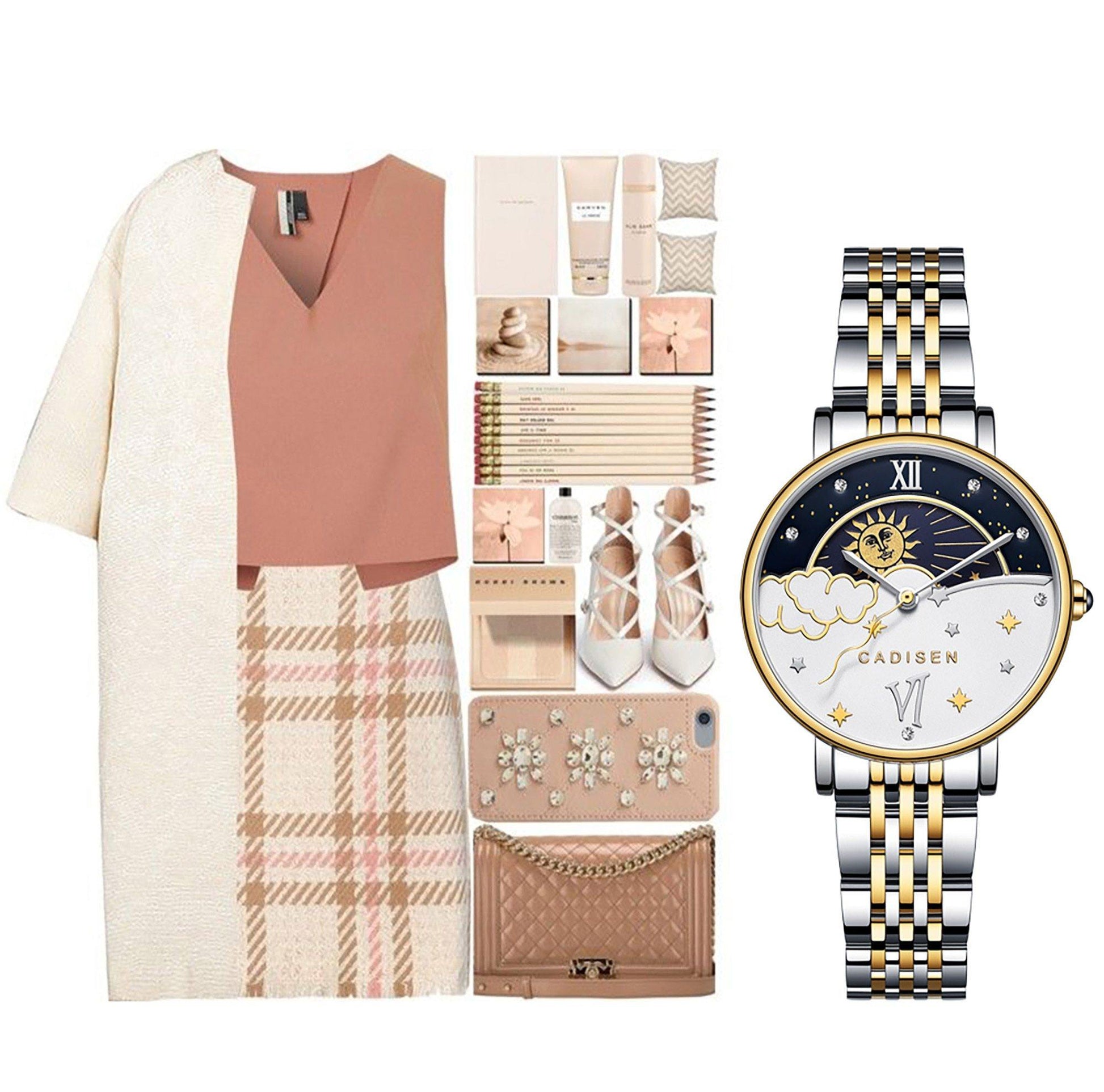 CADISEN New Women Gift Fashion Brand Quartz Wristwatch Ladies Luxury Rose Gold Watch Female Moon Phase Watch Relogio Feminino The Clothing Company Sydney