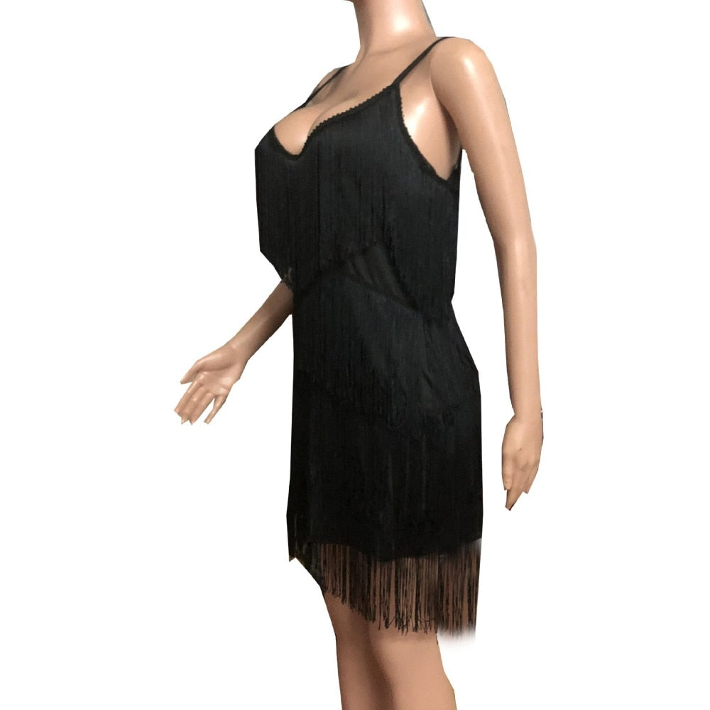 Deep V Neck Tassel Mini Slim Spaghetti Strap Low Cut Backless Bodycon Night Club Party Vestido Dress The Clothing Company Sydney