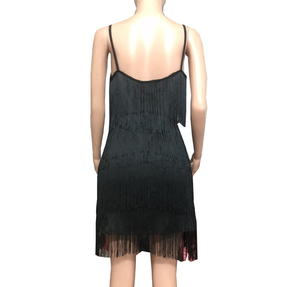 Deep V Neck Tassel Mini Slim Spaghetti Strap Low Cut Backless Bodycon Night Club Party Vestido Dress The Clothing Company Sydney