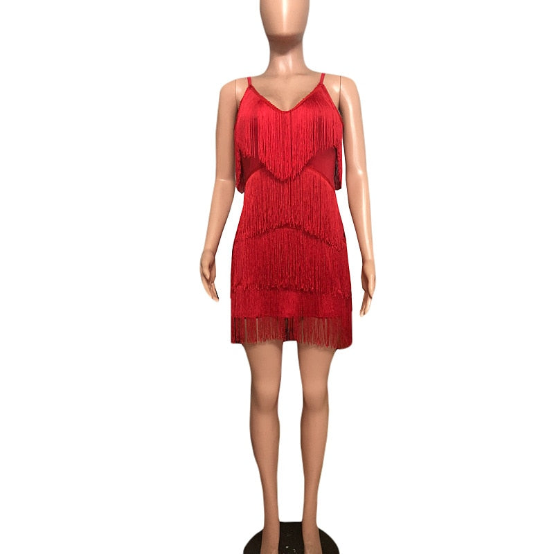 Deep V Neck Tassel Mini Slim Spaghetti Strap Low Cut Backless Bodycon Night Club Party Vestido Dress The Clothing Company Sydney
