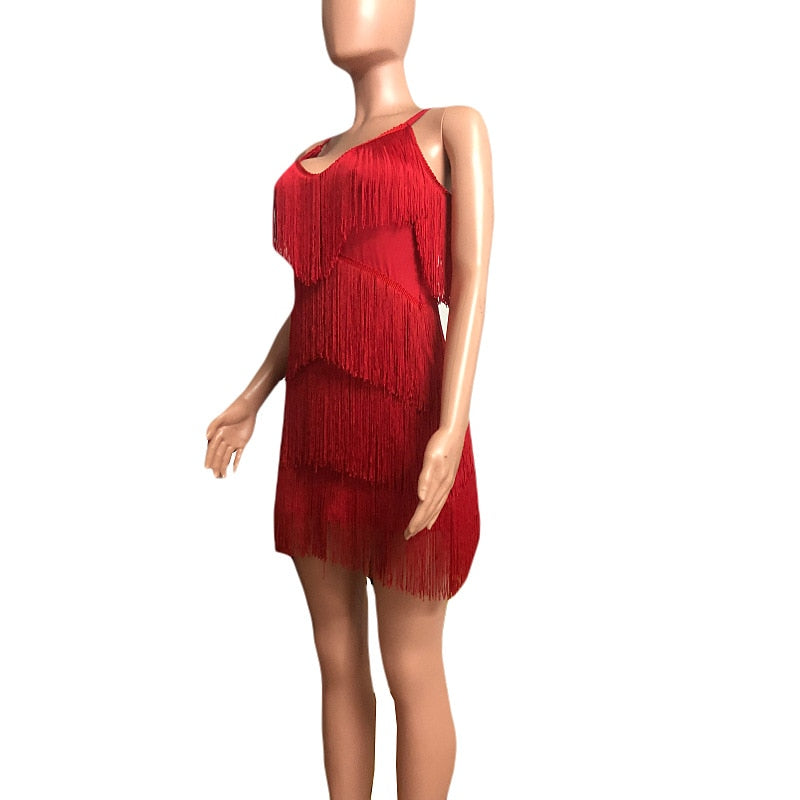 Deep V Neck Tassel Mini Slim Spaghetti Strap Low Cut Backless Bodycon Night Club Party Vestido Dress The Clothing Company Sydney