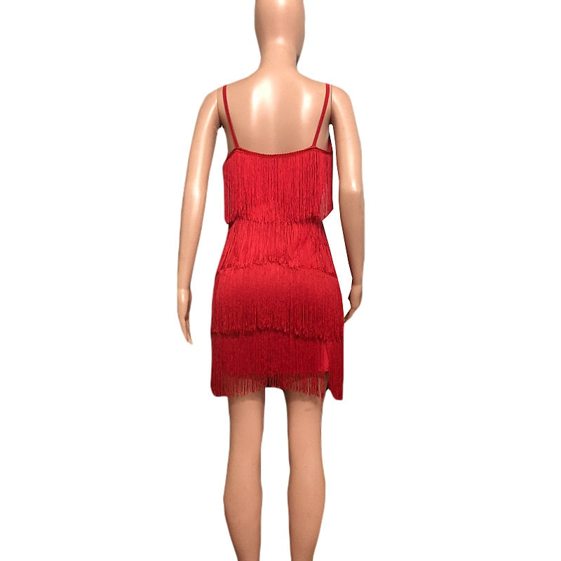 Deep V Neck Tassel Mini Slim Spaghetti Strap Low Cut Backless Bodycon Night Club Party Vestido Dress The Clothing Company Sydney