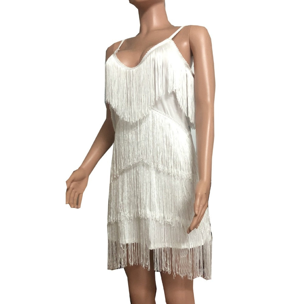 Deep V Neck Tassel Mini Slim Spaghetti Strap Low Cut Backless Bodycon Night Club Party Vestido Dress The Clothing Company Sydney