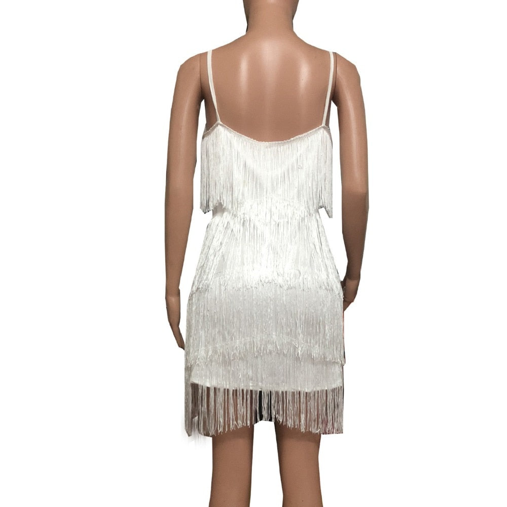 Deep V Neck Tassel Mini Slim Spaghetti Strap Low Cut Backless Bodycon Night Club Party Vestido Dress The Clothing Company Sydney