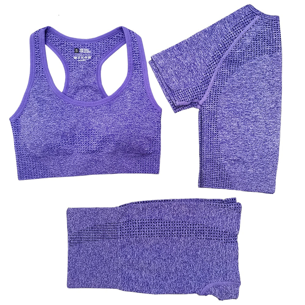 3 Piece Ladies Seamless Vital Yoga Workout Sport Pants Bra Gym Short Crop Top High Waist Running Leggings Sports Set The Clothing Company Sydney