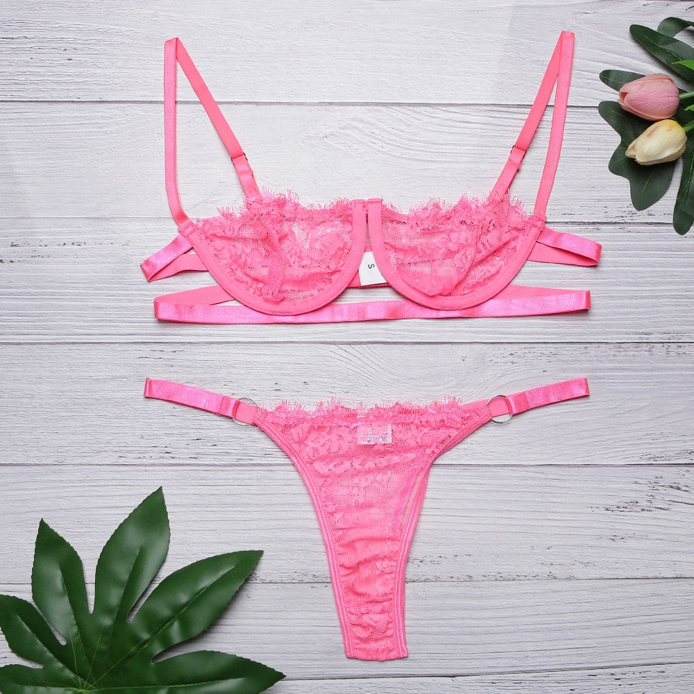 2 Piece Low Cup Transparent Bra Thong G String The Clothing Company Sydney