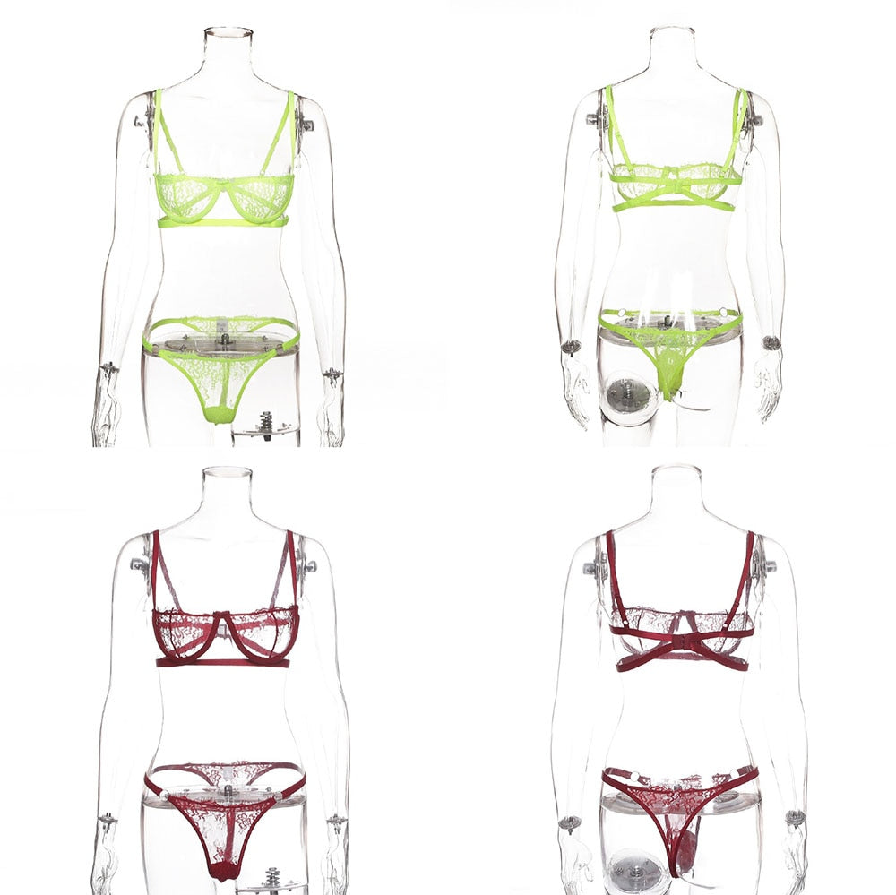 2 Piece Low Cup Transparent Bra Thong G String The Clothing Company Sydney