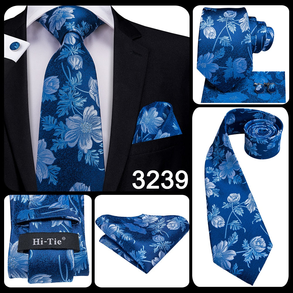3 Piece 8.5cm Silk Men Floral Red Blue Neckties Classic Party Wedding Pocket Square Cufflinks Luxury Tie Set The Clothing Company Sydney