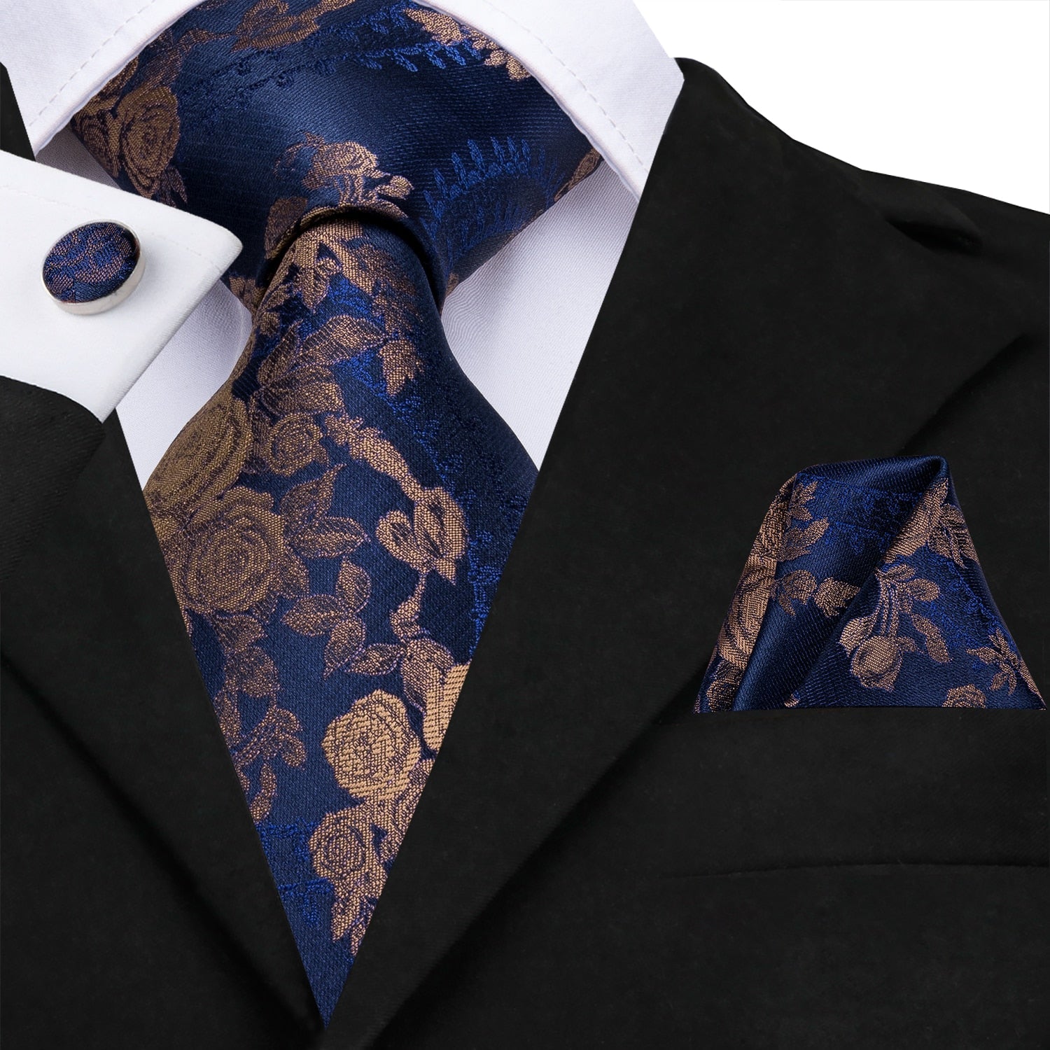 3 Piece 8.5cm Silk Men Floral Red Blue Neckties Classic Party Wedding Pocket Square Cufflinks Luxury Tie Set The Clothing Company Sydney