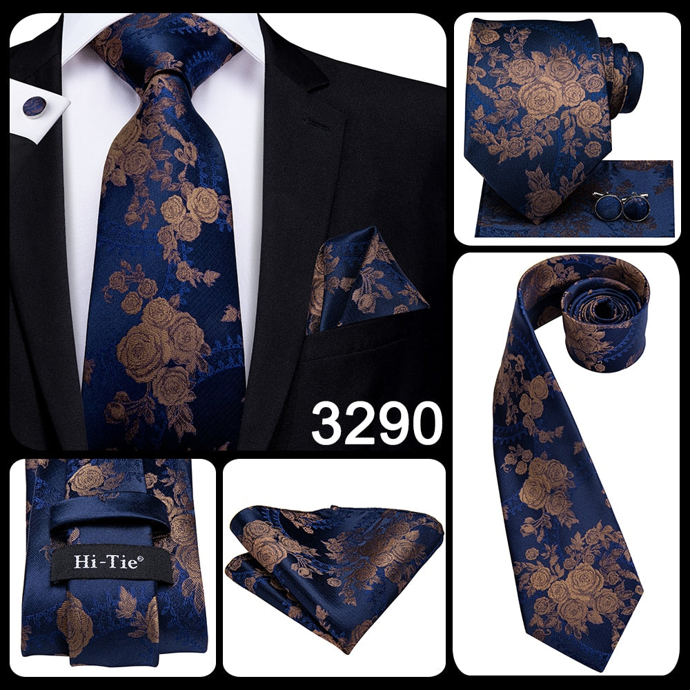3 Piece 8.5cm Silk Men Floral Red Blue Neckties Classic Party Wedding Pocket Square Cufflinks Luxury Tie Set The Clothing Company Sydney