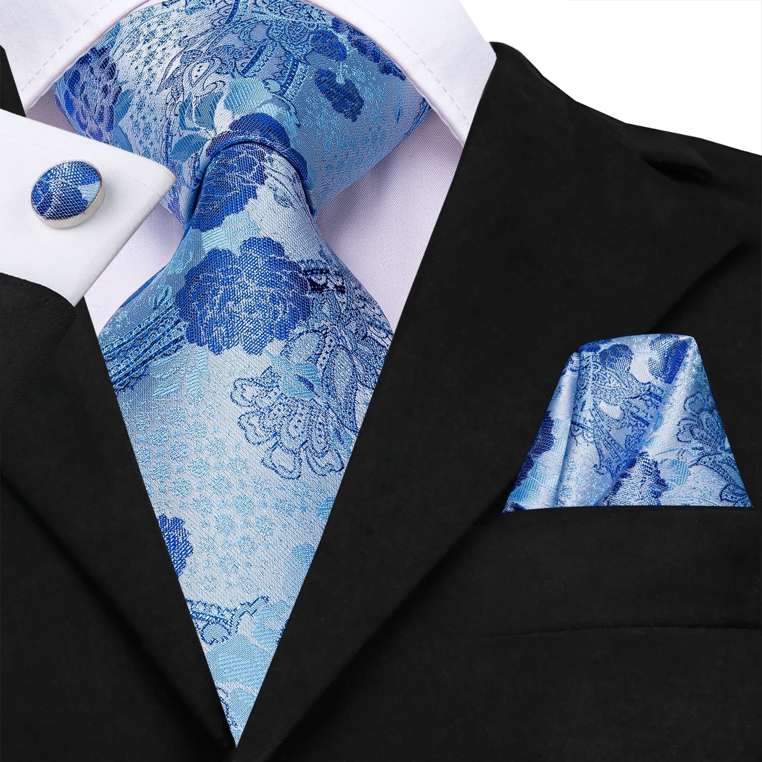 3 Piece 8.5cm Silk Men Floral Red Blue Neckties Classic Party Wedding Pocket Square Cufflinks Luxury Tie Set The Clothing Company Sydney