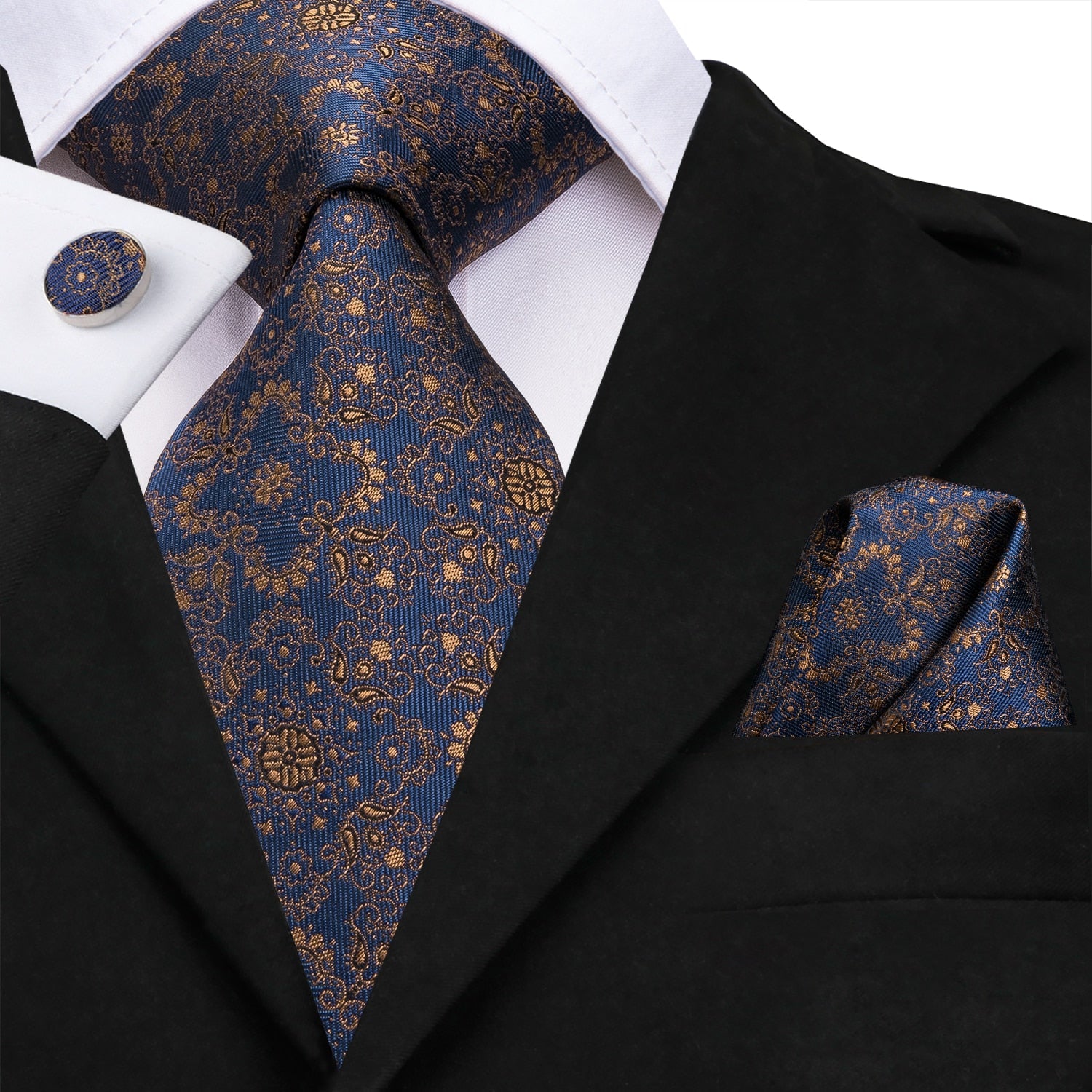 3 Piece 8.5cm Silk Men Floral Red Blue Neckties Classic Party Wedding Pocket Square Cufflinks Luxury Tie Set The Clothing Company Sydney