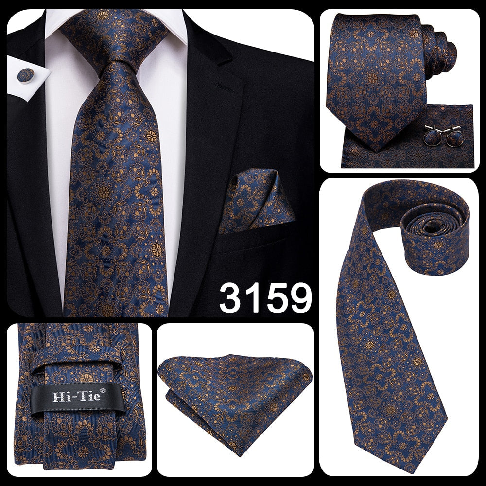3 Piece 8.5cm Silk Men Floral Red Blue Neckties Classic Party Wedding Pocket Square Cufflinks Luxury Tie Set The Clothing Company Sydney