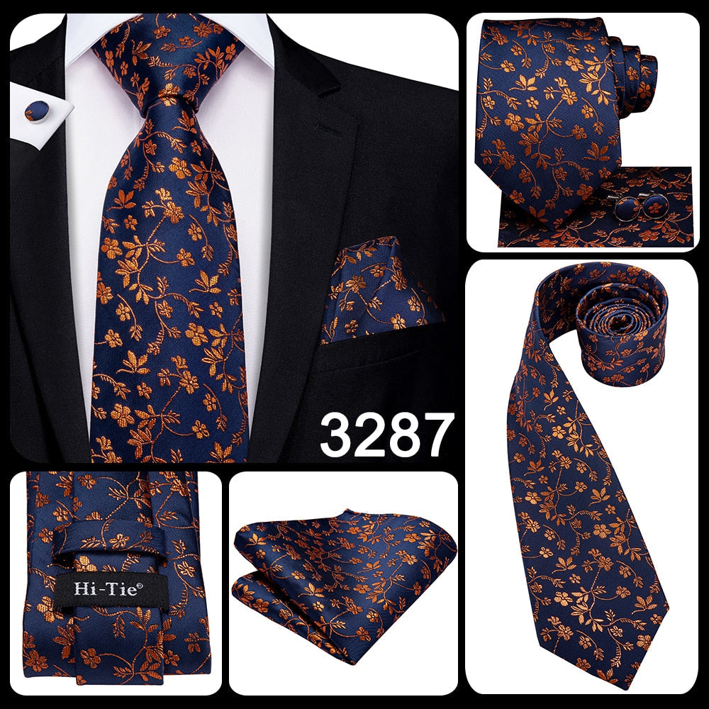 3 Piece 8.5cm Silk Men Floral Red Blue Neckties Classic Party Wedding Pocket Square Cufflinks Luxury Tie Set The Clothing Company Sydney