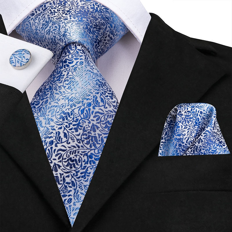 3 Piece 8.5cm Silk Men Floral Red Blue Neckties Classic Party Wedding Pocket Square Cufflinks Luxury Tie Set The Clothing Company Sydney
