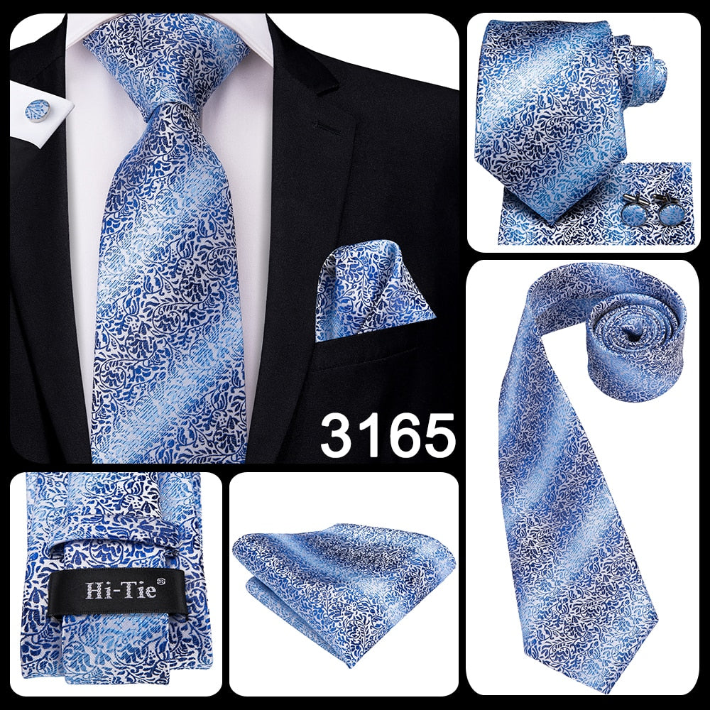 3 Piece 8.5cm Silk Men Floral Red Blue Neckties Classic Party Wedding Pocket Square Cufflinks Luxury Tie Set The Clothing Company Sydney