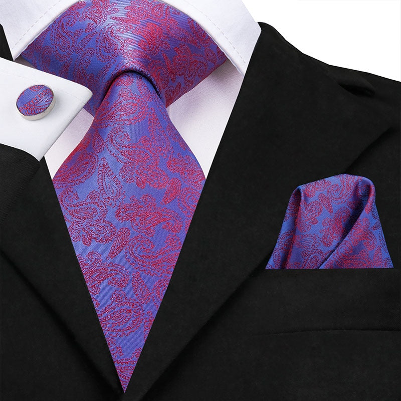 3 Piece 8.5cm Silk Men Floral Red Blue Neckties Classic Party Wedding Pocket Square Cufflinks Luxury Tie Set The Clothing Company Sydney