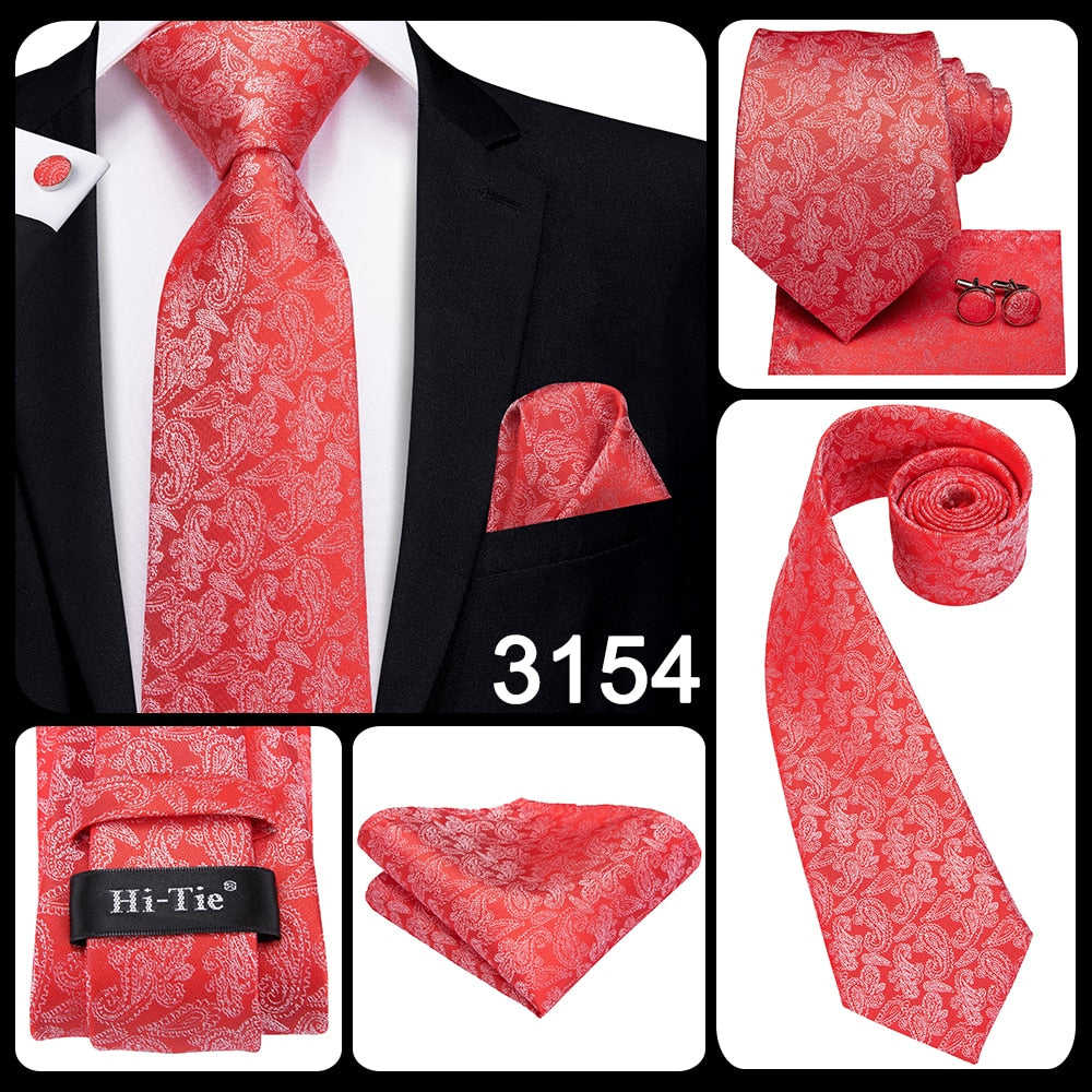 3 Piece 8.5cm Silk Men Floral Red Blue Neckties Classic Party Wedding Pocket Square Cufflinks Luxury Tie Set The Clothing Company Sydney