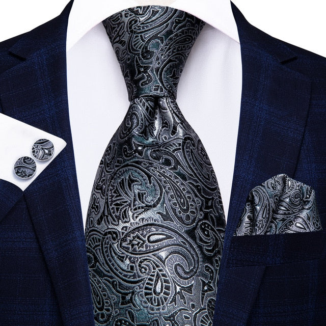 3 Piece 8.5cm Business Black Solid Paisley 100% Silk Men's Tie Neck Strip Tie Formal Luxury Wedding Neckties Set The Clothing Company Sydney