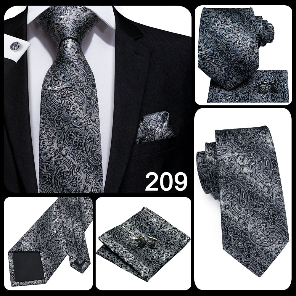 3 Piece 8.5cm Business Black Solid Paisley 100% Silk Men's Tie Neck Strip Tie Formal Luxury Wedding Neckties Set The Clothing Company Sydney
