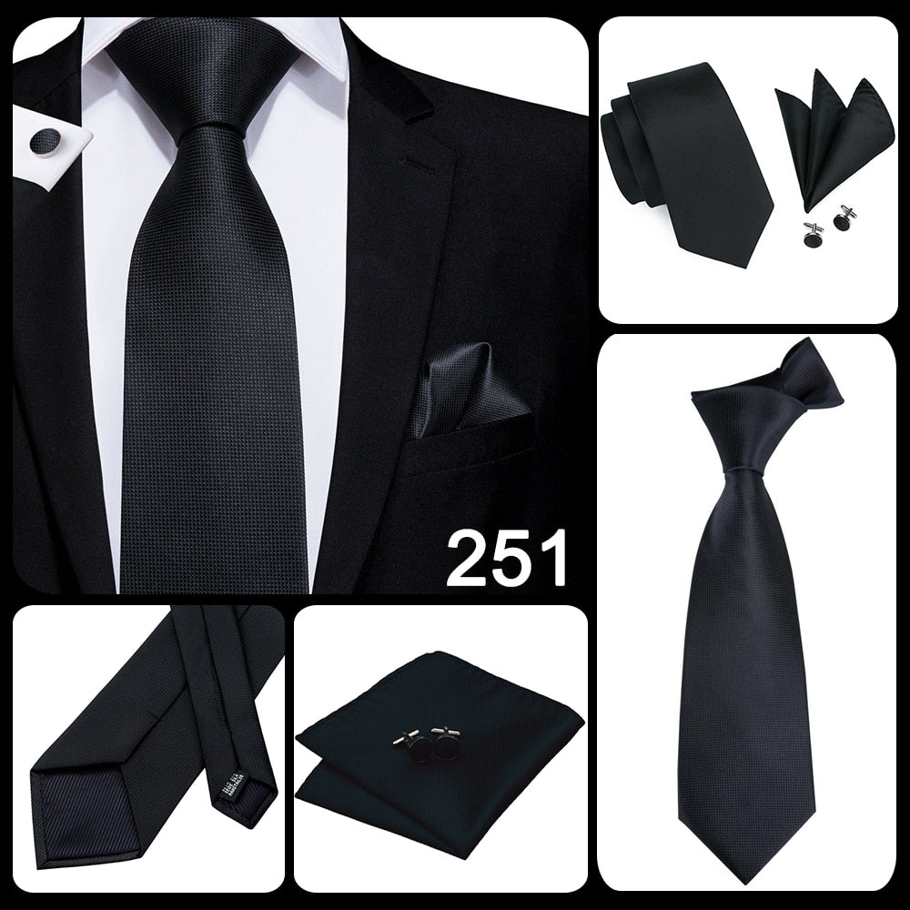 3 Piece 8.5cm Business Black Solid Paisley 100% Silk Men's Tie Neck Strip Tie Formal Luxury Wedding Neckties Set The Clothing Company Sydney
